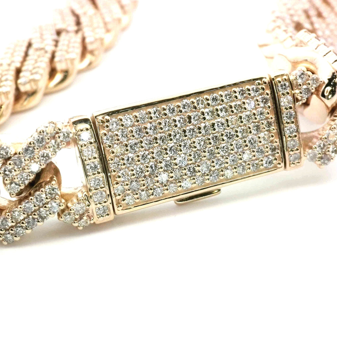 14K Yellow Gold 1.23ctw Diamond Cuban Chain Clasp Lock