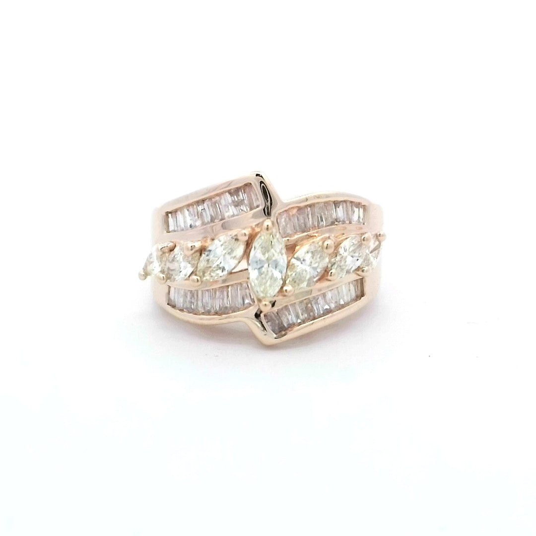 14K Yellow Gold Vintage Diamond Marquise Cluster Ring
