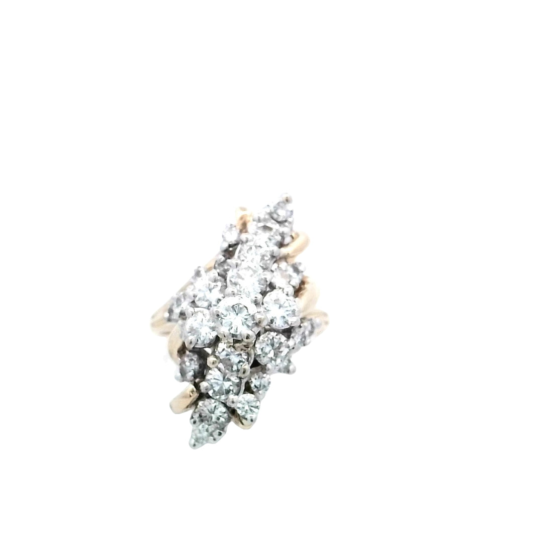 14K Yellow Gold 2ctw Vintage Diamond Cluster Ring
