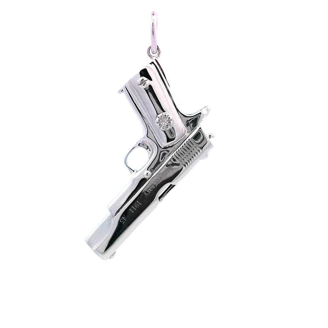 Sterling Silver Gun Pendant Necklace Charm Unisex Accessory