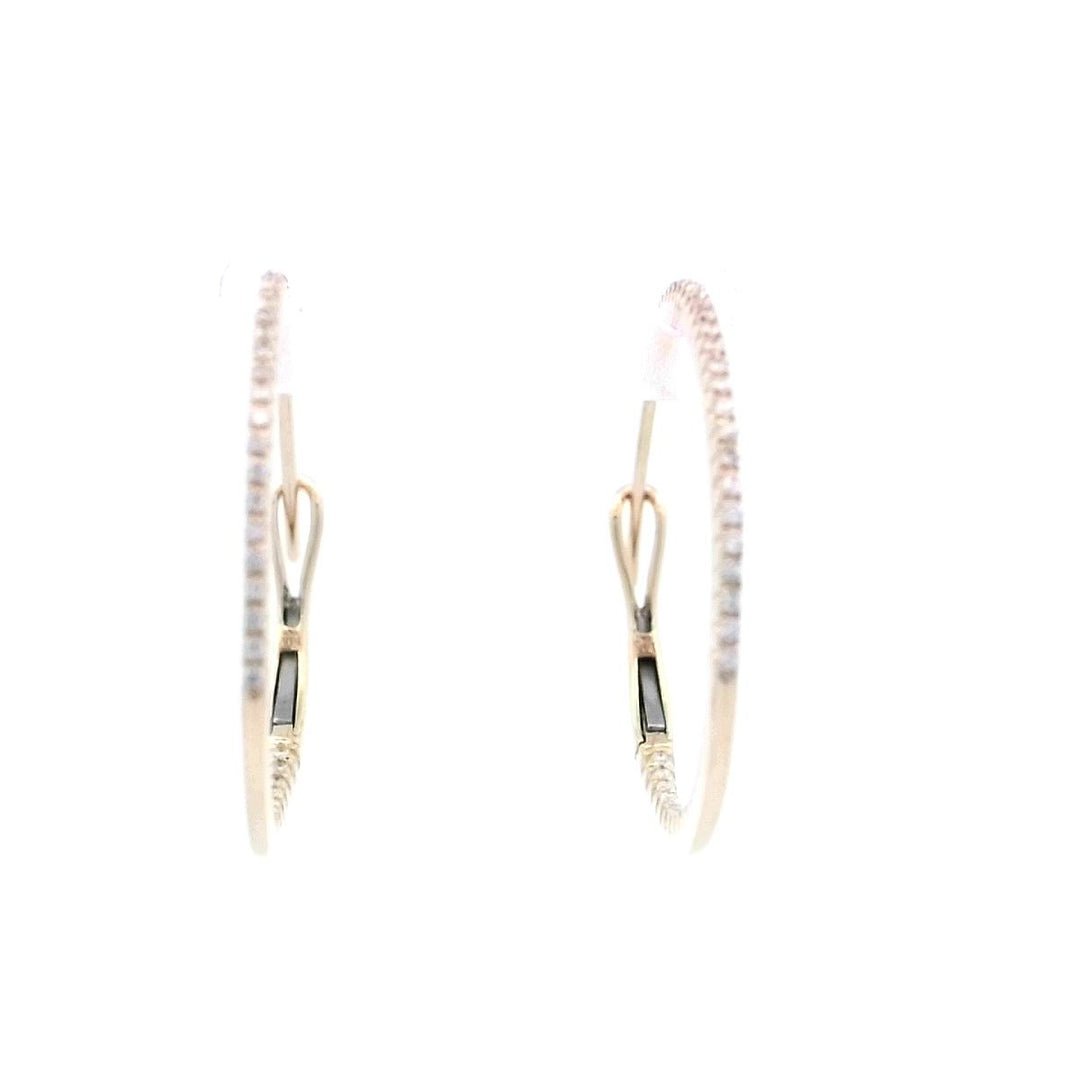 14K Gold Classic Diamond Medium Hoop Earrings