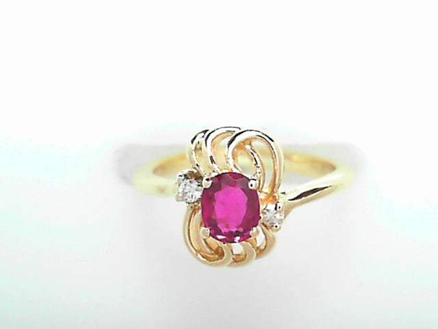 14K Gold Vintage Ruby Diamond Halo Ring