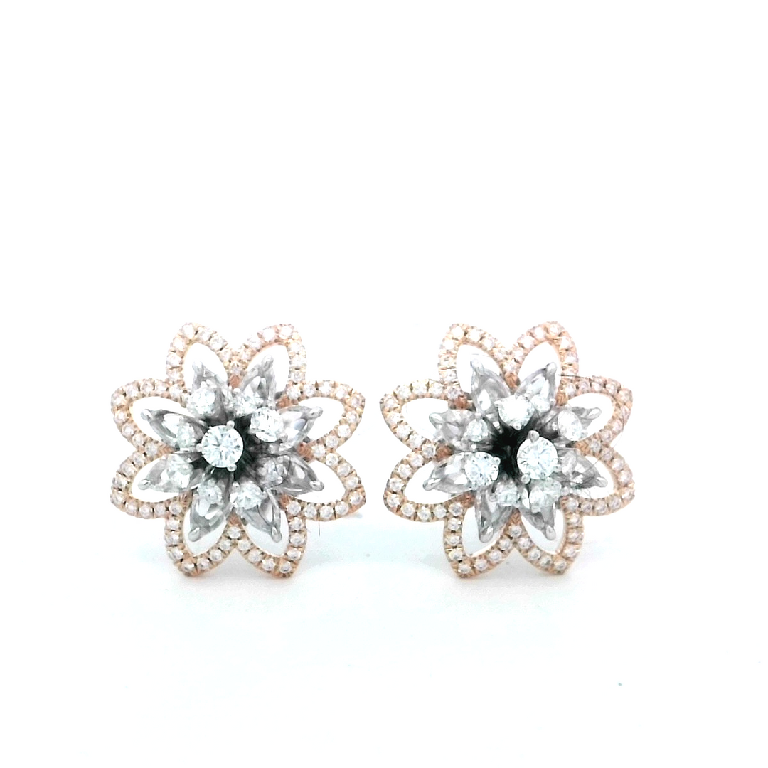 18kt Two-Tone Diamond Flower Stud Earrings
