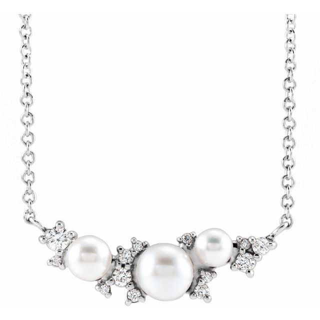 14K Gold Akoya Pearl Diamond Accent Pendant Necklace
