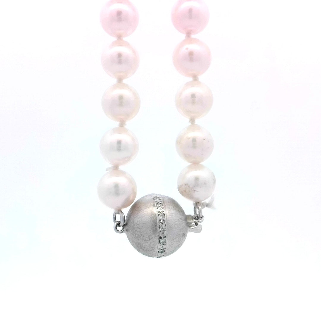 14kt White Gold 7.4mm White Pearl Strand Necklace
