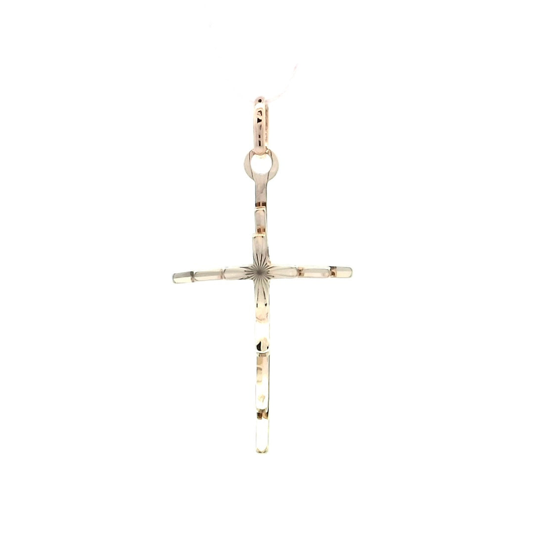 14K Yellow Gold Diamond-Cut Cross Pendant Charm