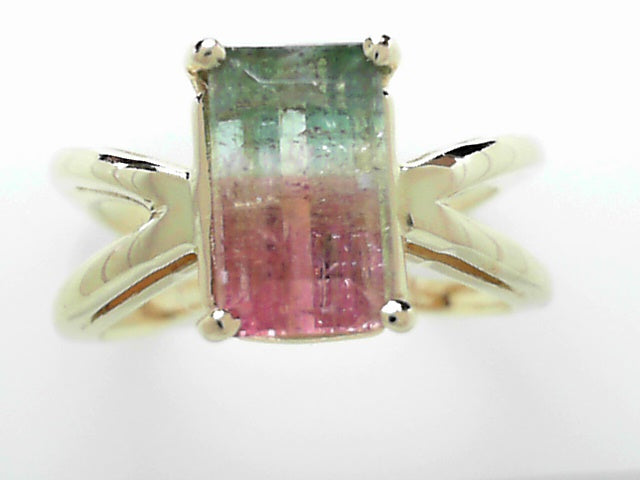 14K Gold Watermelon Tourmaline Statement Ring