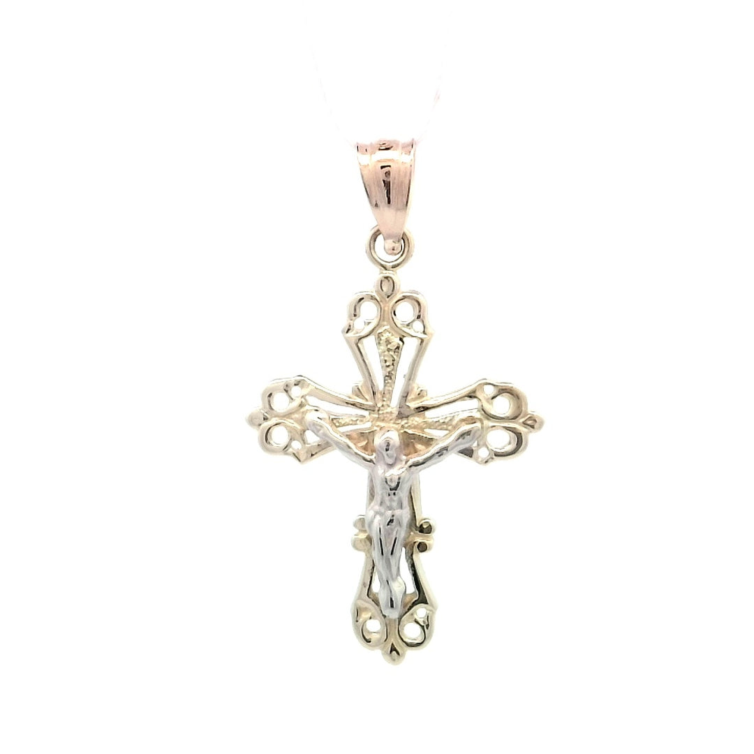 14K Two-Tone Gold Classic Cross Pendant Necklace