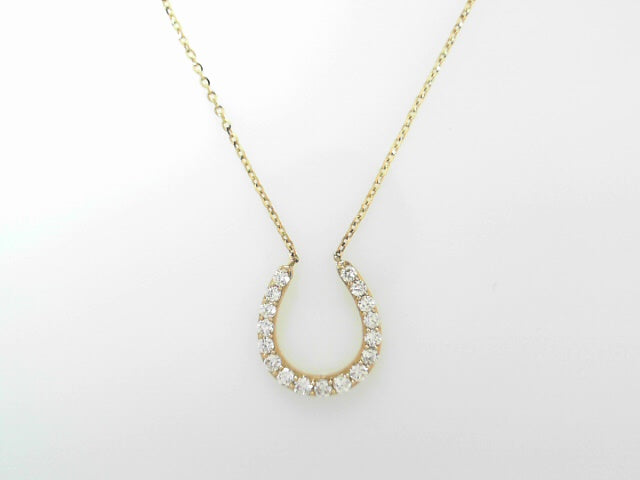 14K White Gold Diamond Horseshoe Pendant Necklace
