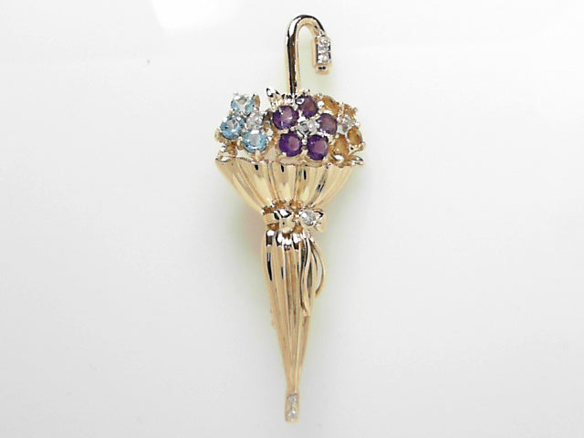 14kt Gold Vintage Multi-Gemstone Brooch Pin