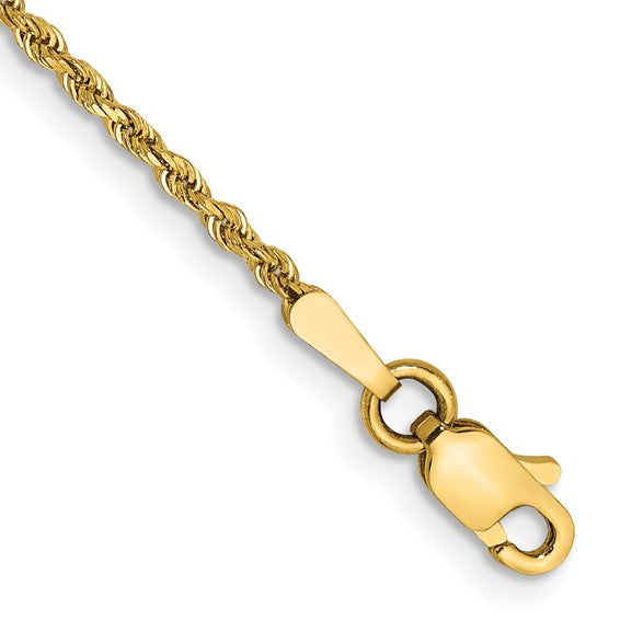 14K Gold Dia Cut Rope Delicate Ankle Bracelet Charm