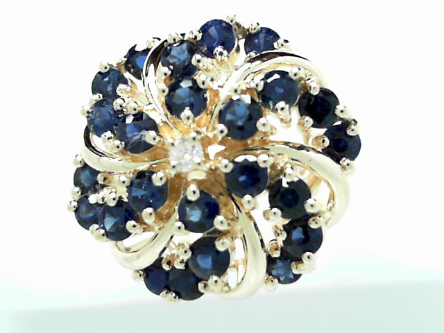 14kt Yellow Gold Sapphire Diamond Vintage Cluster Ring