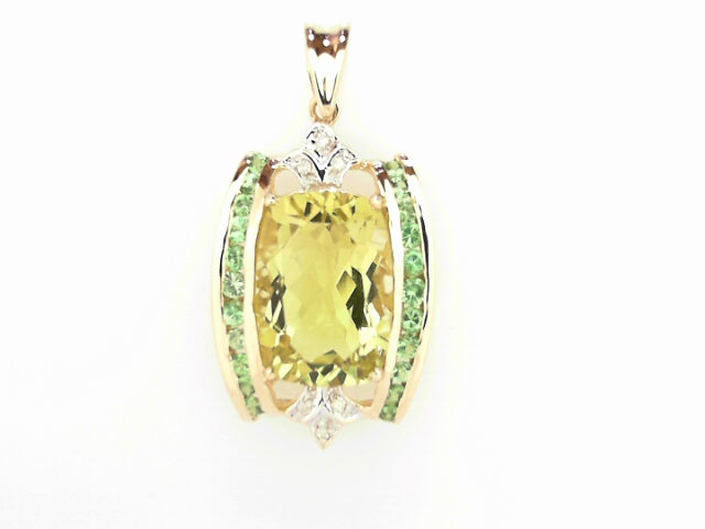 14K Gold Peridot Tsavorite Diamond Pendant Necklace