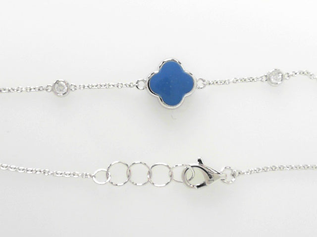 14K White Gold Blue Diamond Clover Charm Bracelet