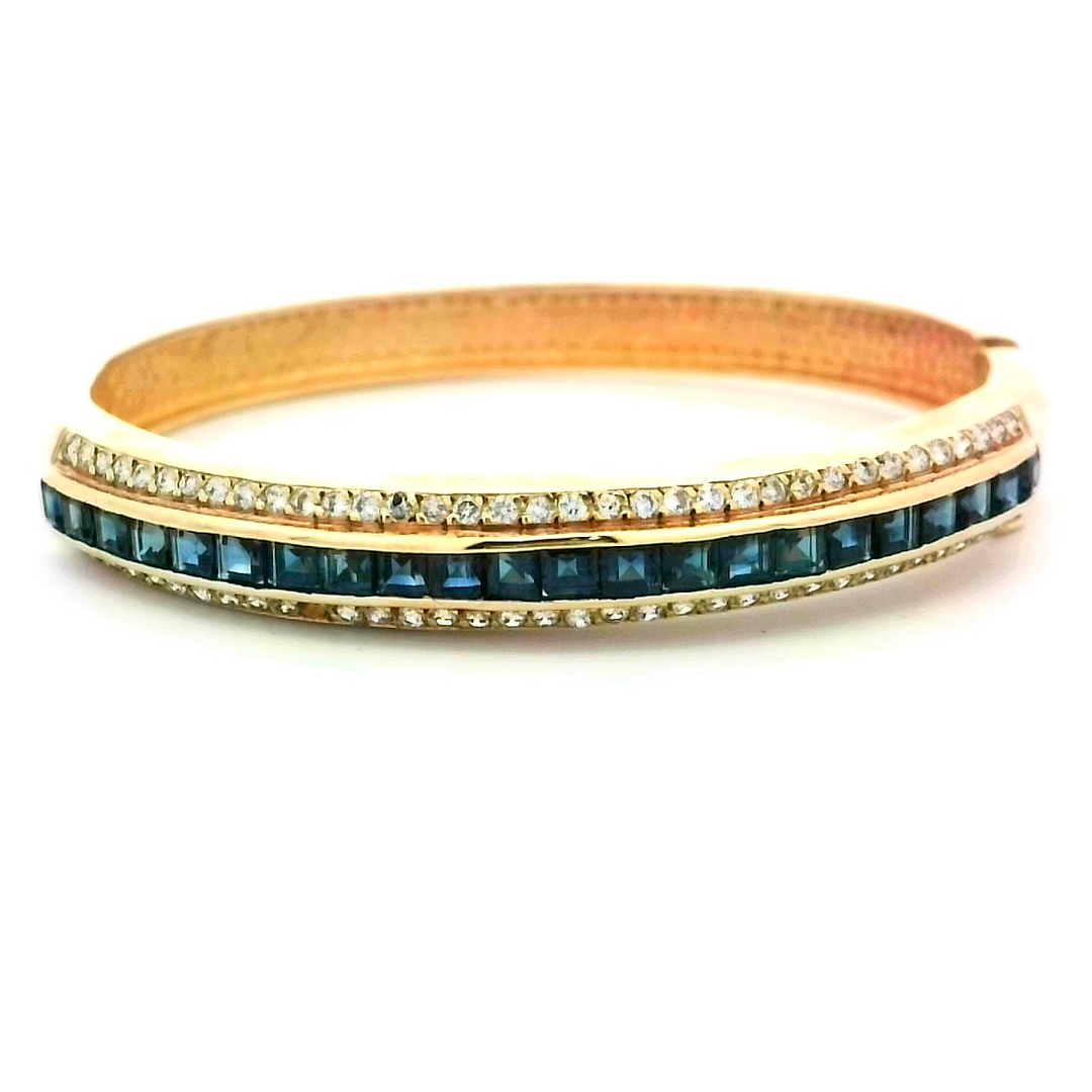14kt Yellow Gold Sapphire & Diamond Luxury Bangle Bracelet