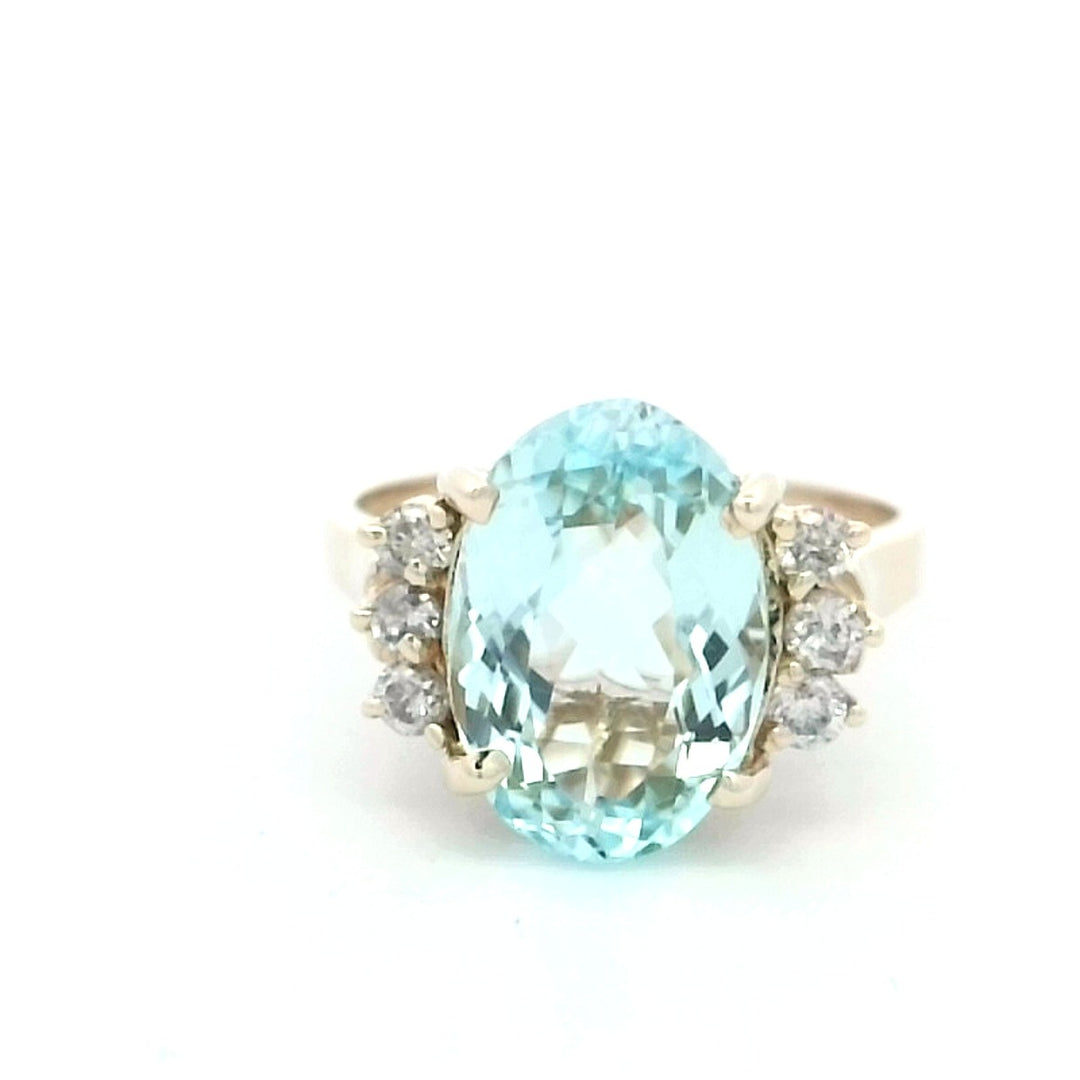 14kt Yellow Gold Aquamarine Diamond Ballerina Ring, Sz 7