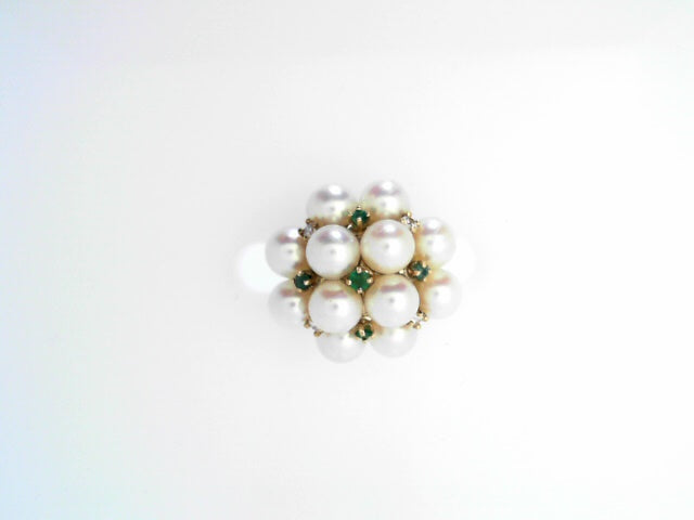 14kt Gold Vintage Pearl & Emerald Cut Gemstone Ring