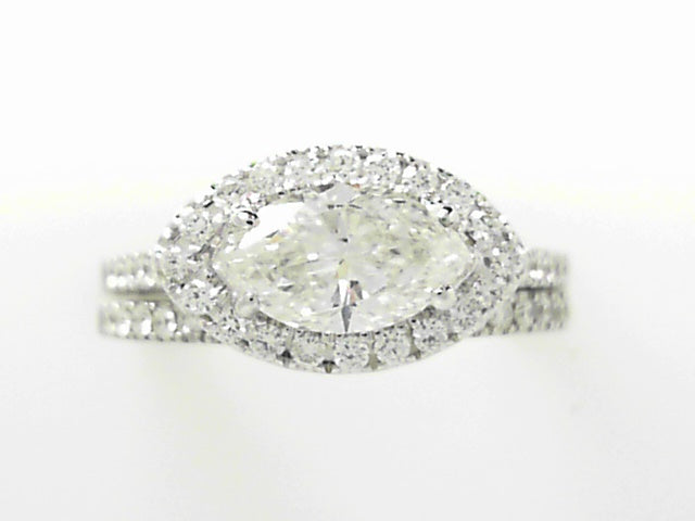 14kt Gold Marquise Diamond Bridal Halo Ring Set