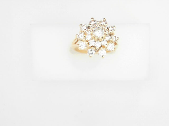 14kt Gold 1.35ctw Vintage Diamond Cluster Women's Ring