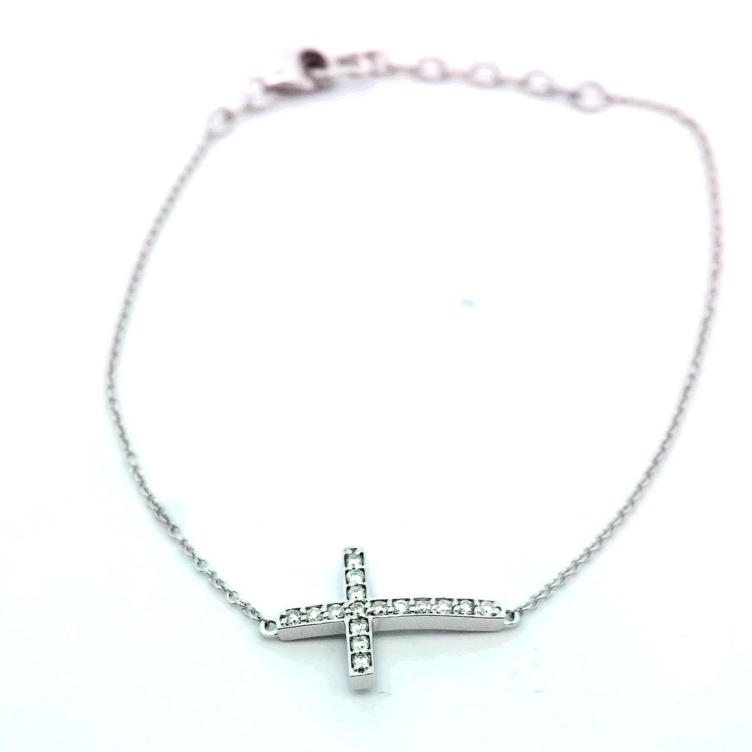 14K White Gold .11ctw Diamond Sideways Cross Bracelet