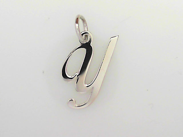 Rhodium Silver Script Letter Y Pendant Necklace