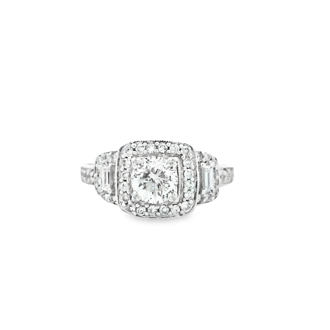 14kt White Gold Round Diamond Halo Engagement Ring