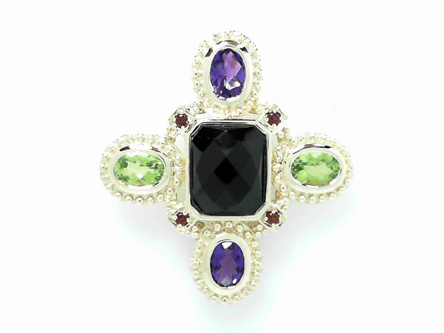 14kt Gold Multi-Gemstone Pendant: Amethyst, Onyx, Peridot & Garnet