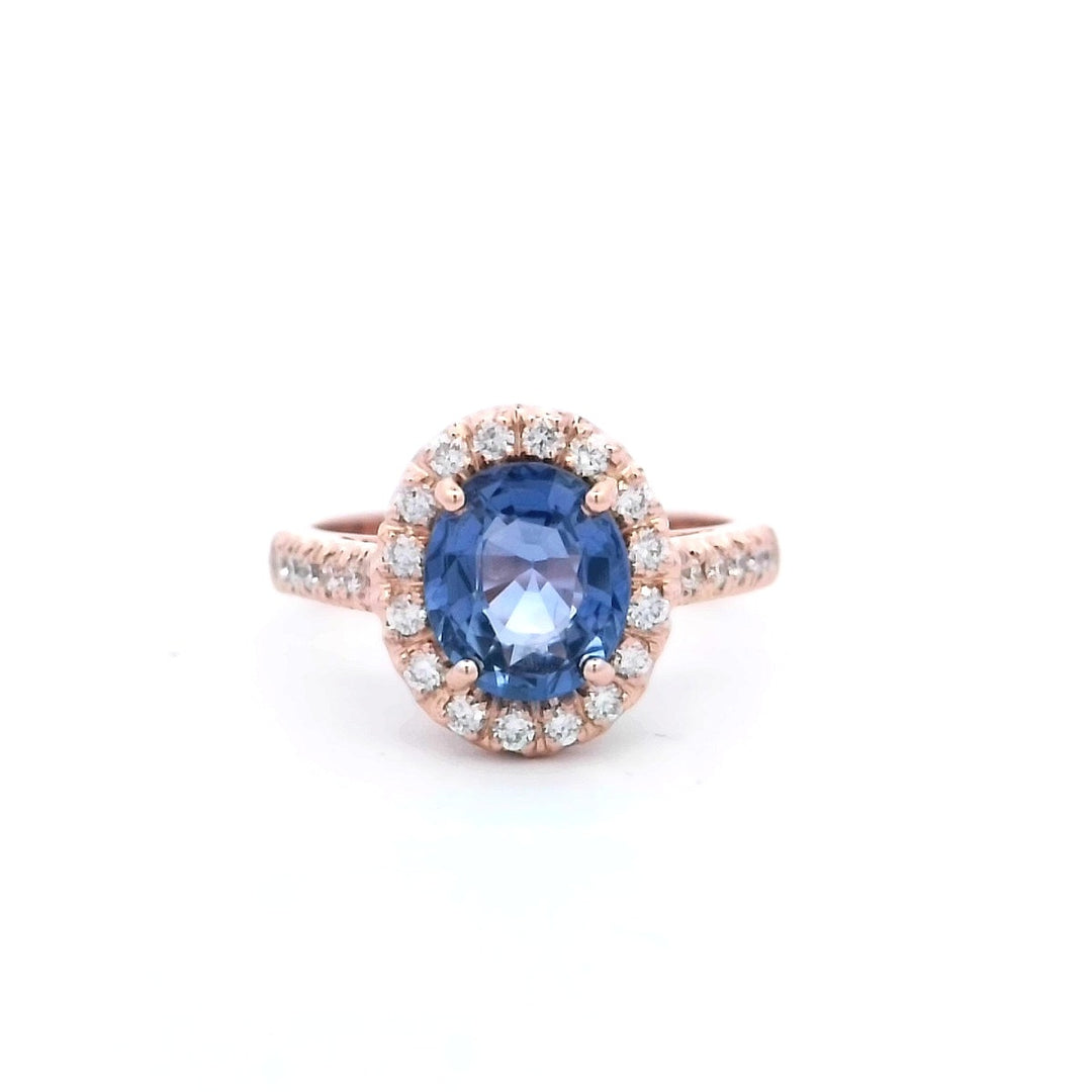 18K Rose Gold Sri Lanka Sapphire Diamond Cluster Ring