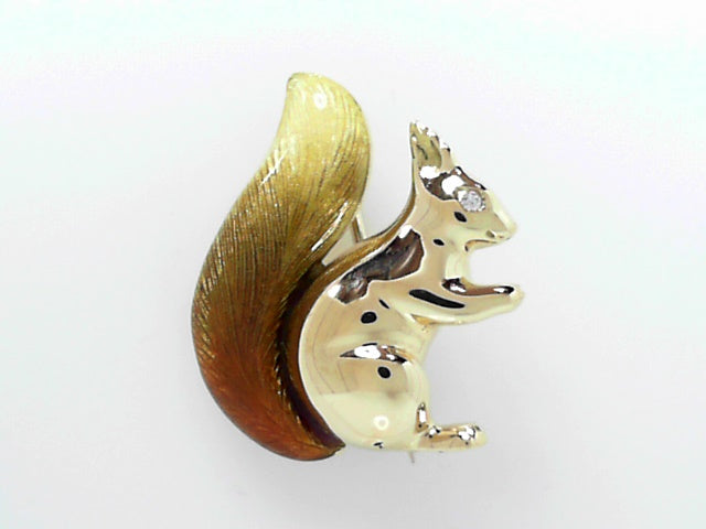 Vintage 18K Yellow Gold Enameled Squirrel Charm Pin