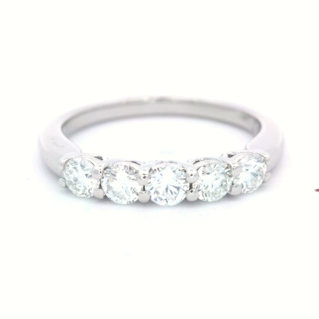 Platinum 5-Diamond Shared Prong Wedding Band, Size 4.5