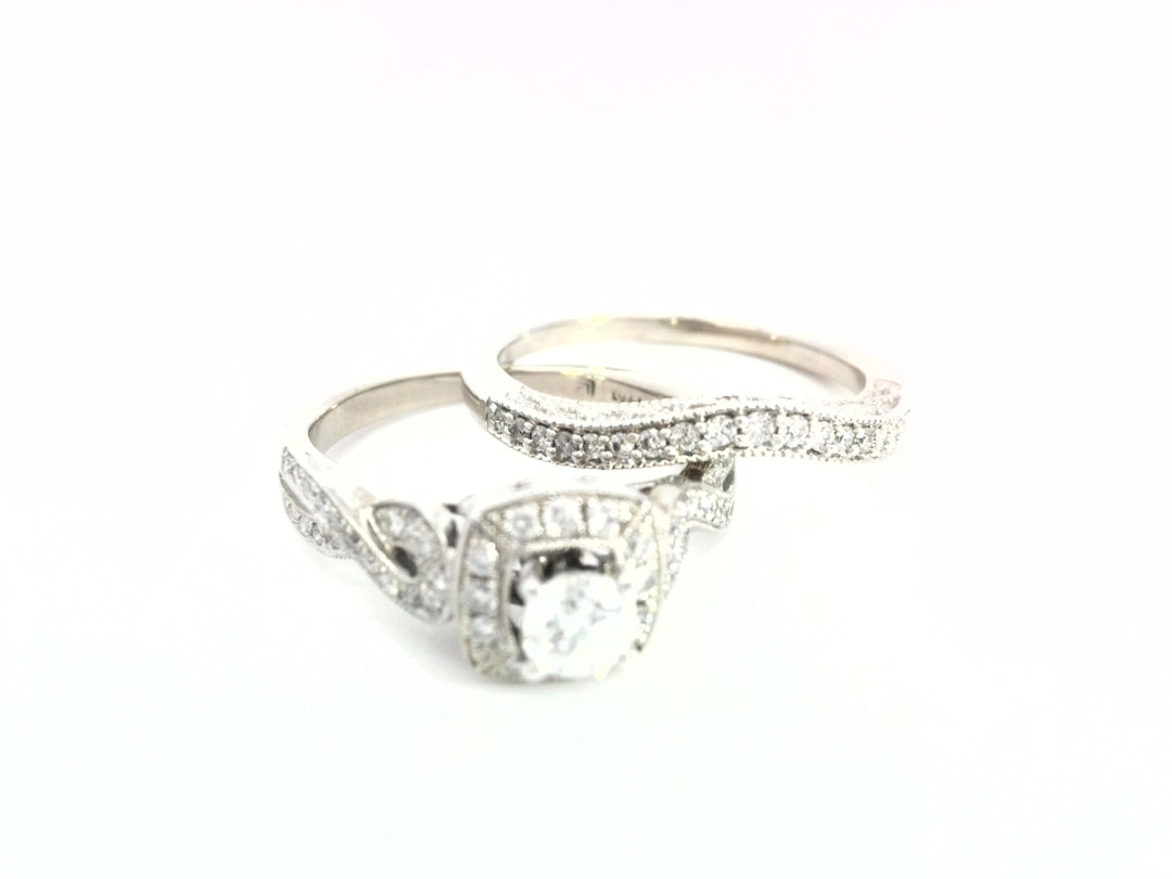 14K White Gold 1ct Diamond Bridal Ring Set Sz 7
