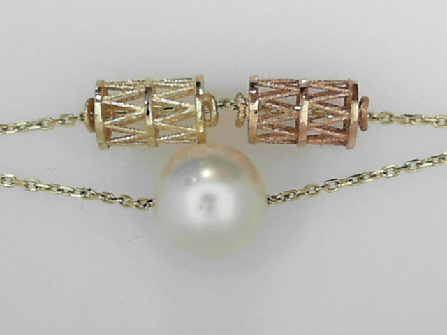 18K Two-Tone Gold 9mm Cultured Pearl Elegant Bracelet
