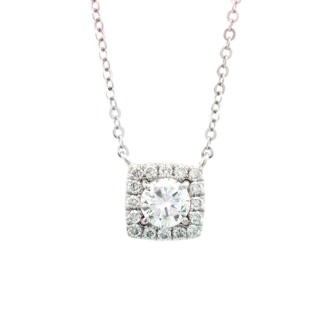14K White Gold .26ct Diamond Halo Pendant Necklace
