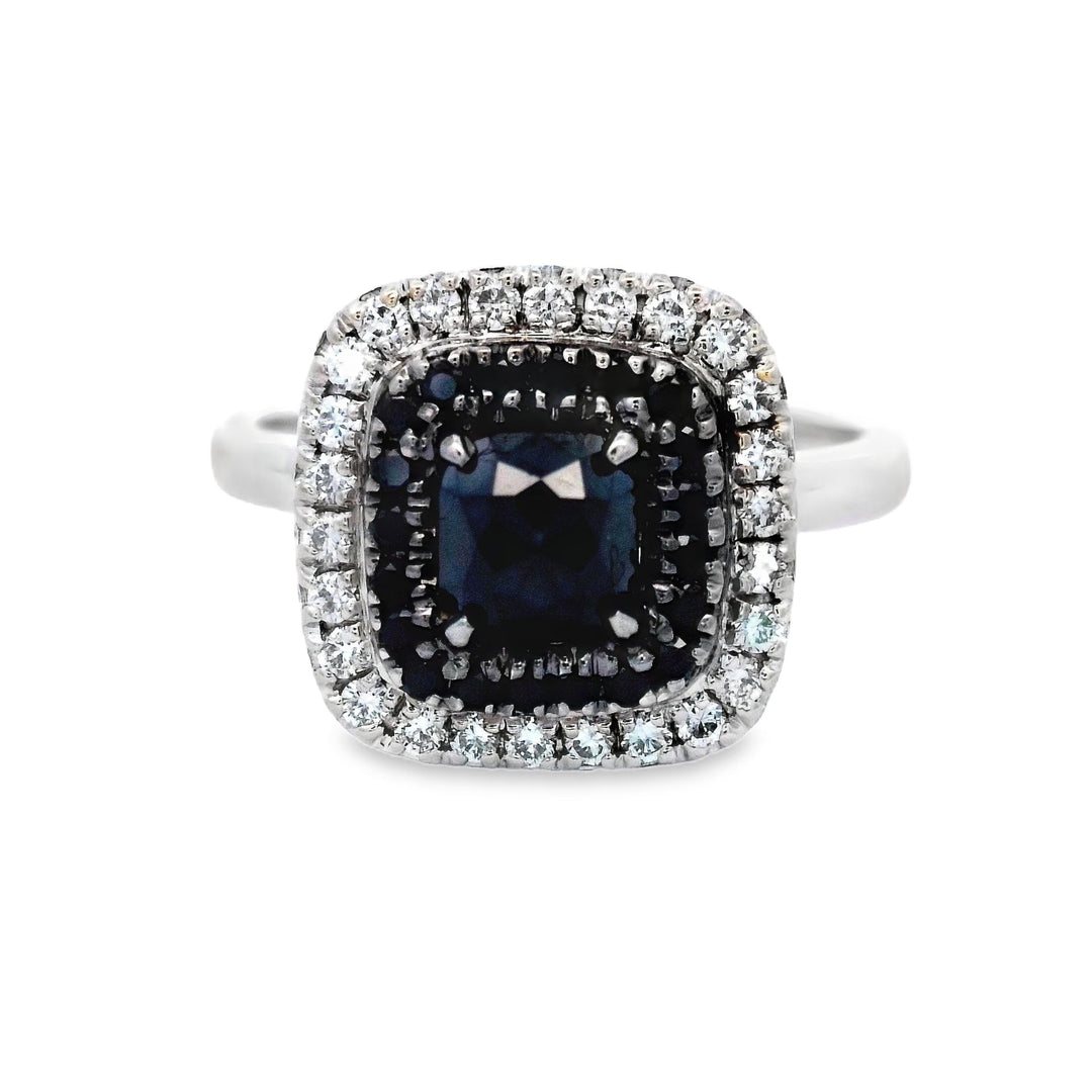 14K White Gold Black & White Diamond Cluster Ring
