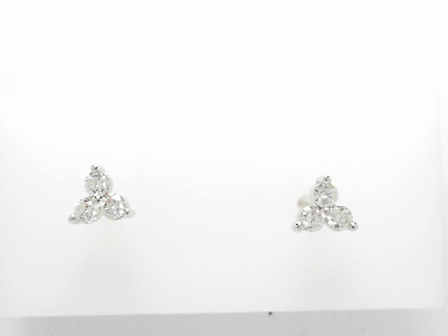 14K Gold Three-Stone Diamond Stud Earrings