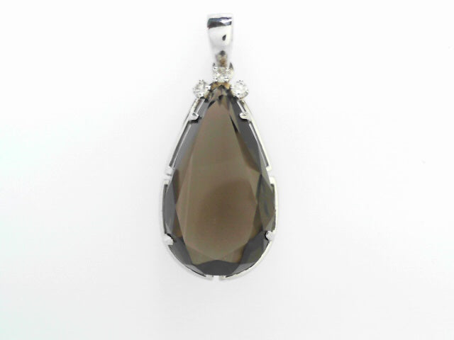14K Gold Smokey Quartz Diamond Vintage Pendant 8.2g