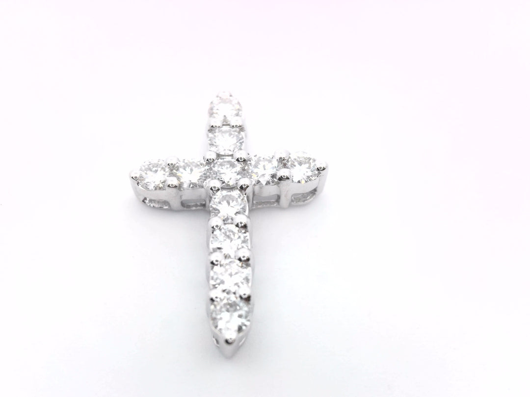 14K White Gold .57ctw Diamond Cross Pendant Necklace