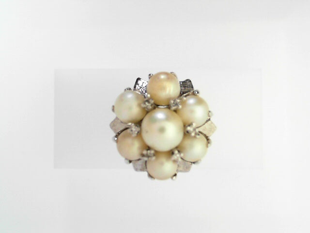 14K Gold Vintage Pearl Diamond Accent Ring