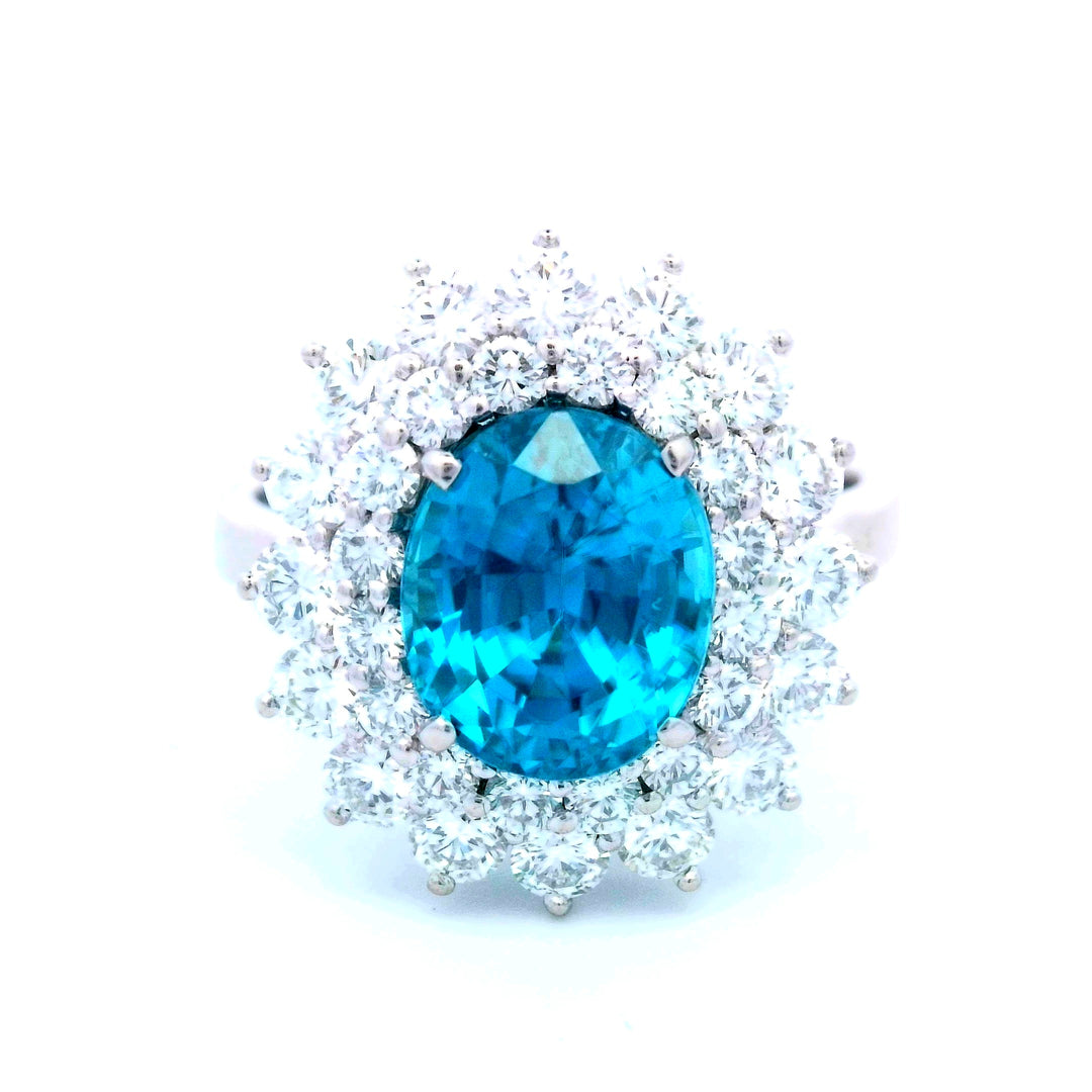 Platinum White Blue Zircon Diamond Cluster Ring