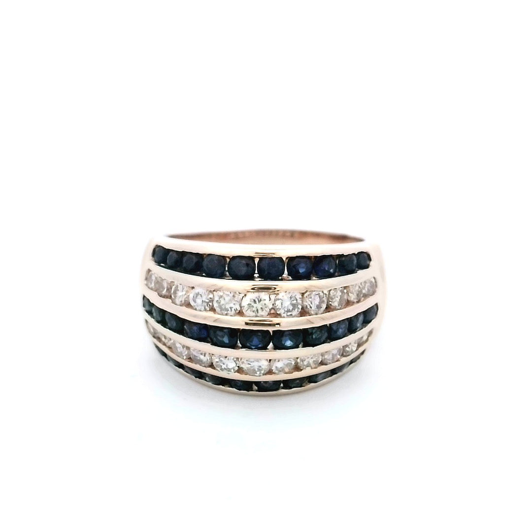 14K Yellow Gold Sapphire Diamond Channel Ring - Size 8