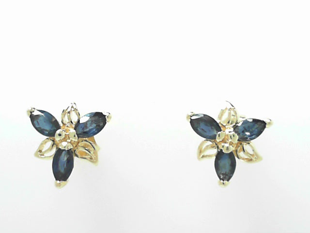 14kt Gold Sapphire Leaf Drop Earrings Nature-Inspired