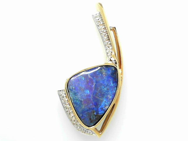 14K Gold Boulder Opal Diamond Convertible Pin Pendant
