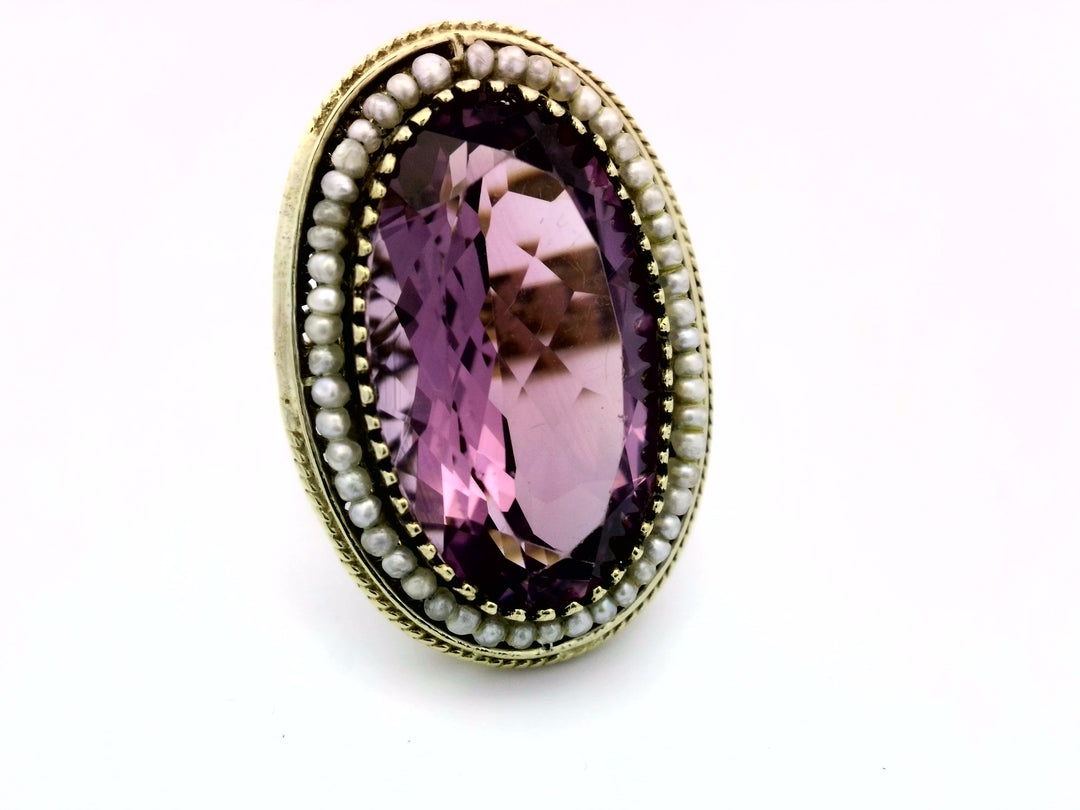 14K Yellow Gold Vintage Amethyst Pearl Ring