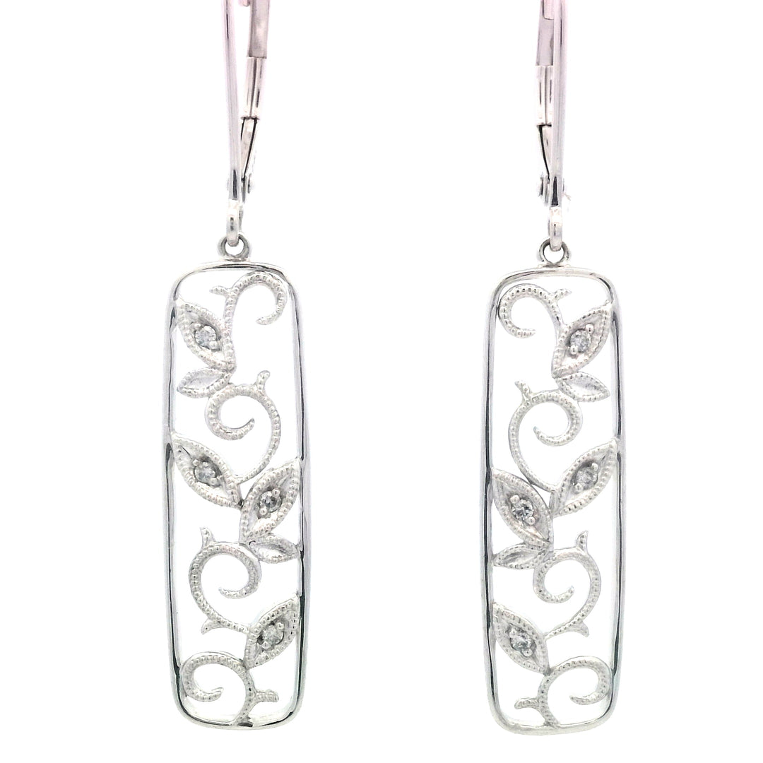 14kt White Gold .22ctw Diamond Leaf Drop Earrings
