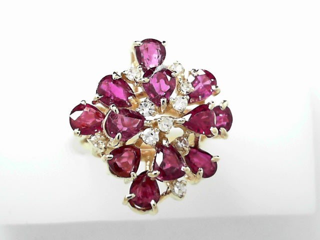 14K Gold Ruby Diamond Vintage Cluster Ring