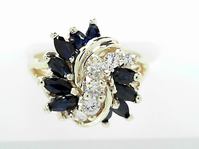 14k White Gold Sapphire Diamond Halo Ring, Size 5.75