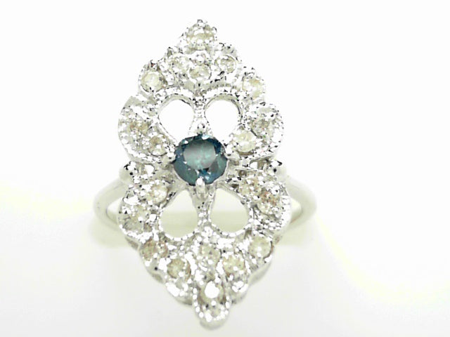 14kt Blue & White Diamond Fancy Ring - Women's Size 6.75