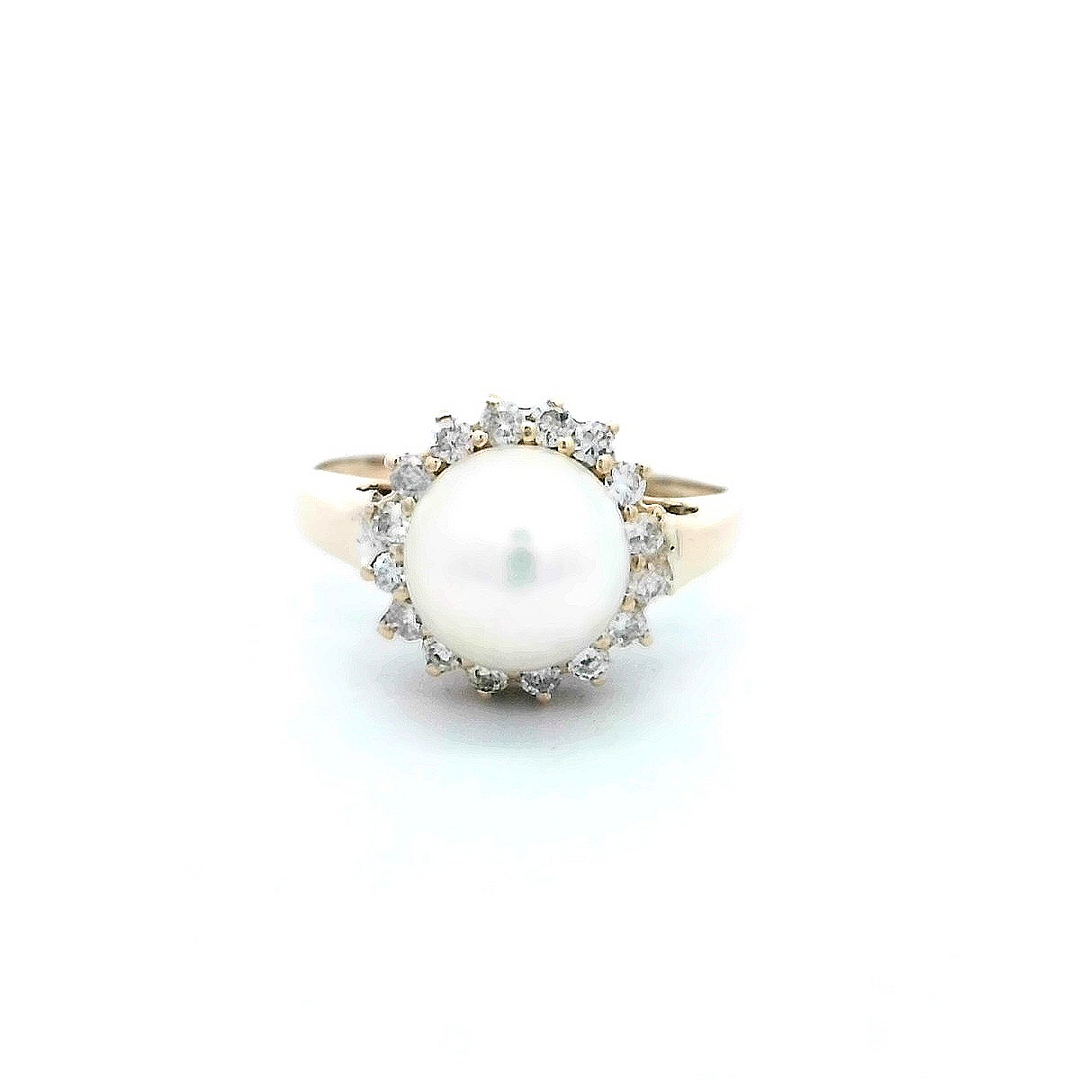 14kt Yellow Gold Pearl & Diamond Cluster Ring