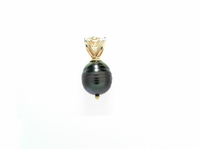 14kt Gold 9mm Tahitian Pearl Pendant Necklace