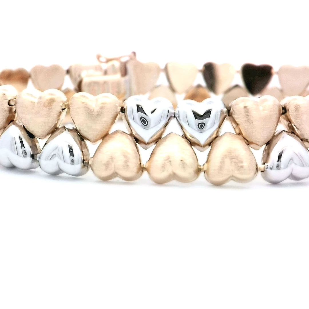 14kt Two-Tone Heart Gold Bracelet, 7.5